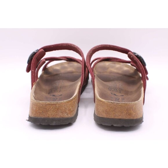Birkenstock Birkis Red Leather Double Strap Sandals Size L7 M5 (38) Cork Footbed - Picture 3 of 10